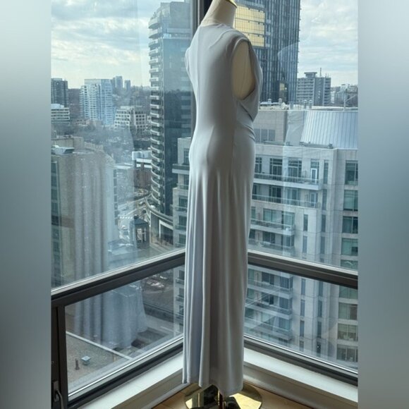 🆕 SIMKHAI 🧿 NWOT Acacia Draped Ruched Jersey Midi Dress, Blue Haze - Sz L - Picture 5 of 15